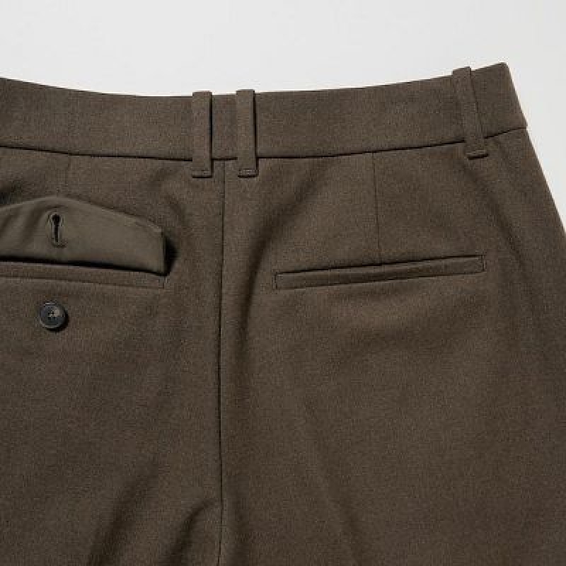 Women Uniqlo HEATTECH Pleated Tapered Pants Olive | 7685622