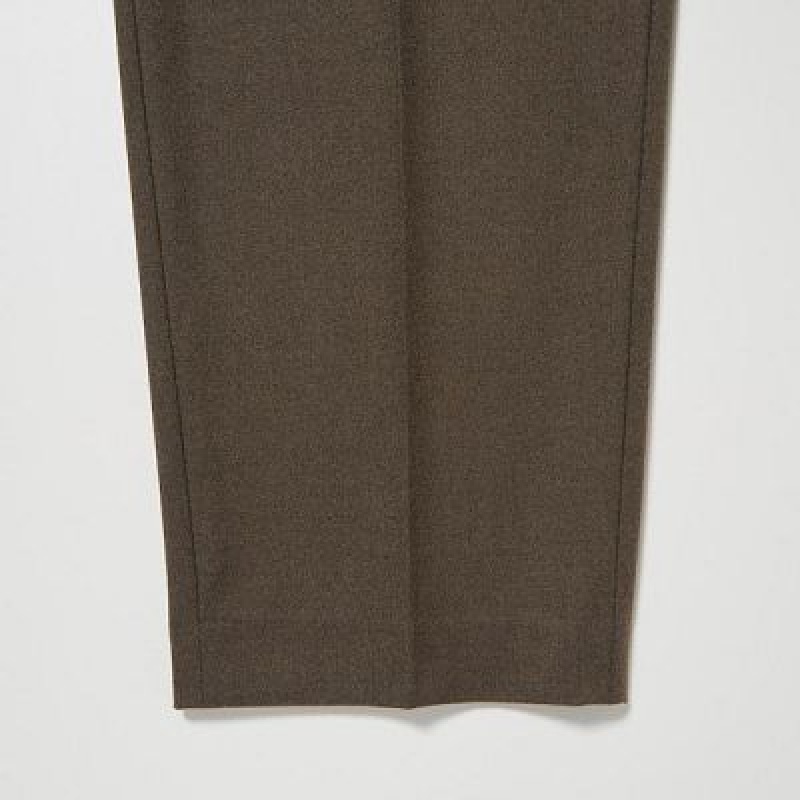 Women Uniqlo HEATTECH Pleated Tapered Pants Olive | 7685622