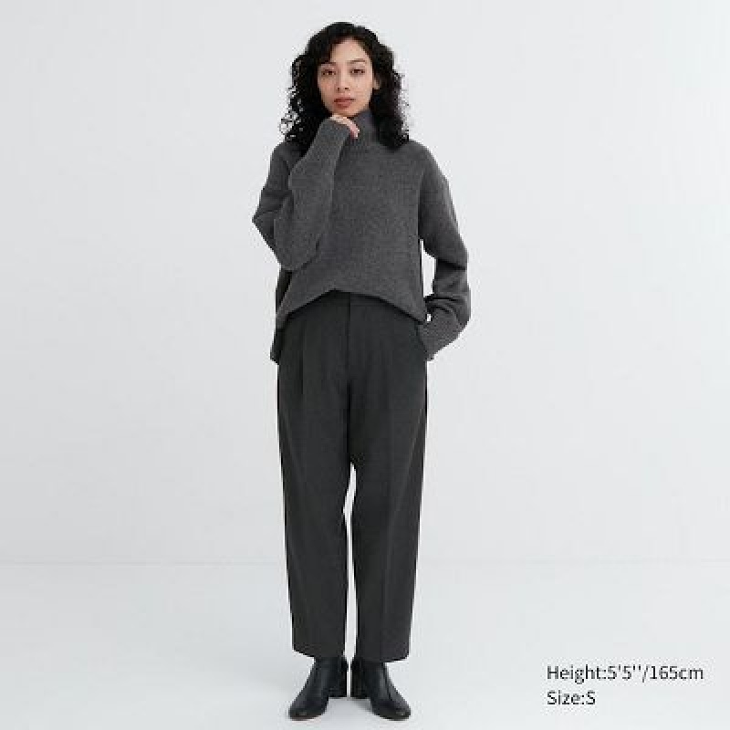 Women Uniqlo HEATTECH Pleated Tapered Pants Black | 8762571