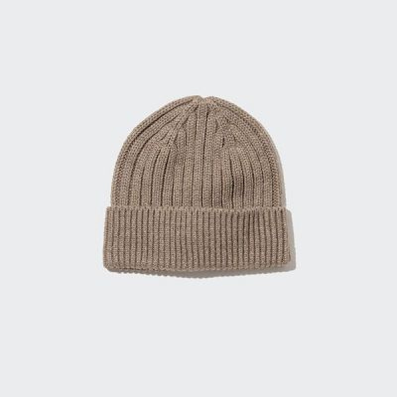 Women Uniqlo HEATTECH Ribbed Beanie Beige | 9875986