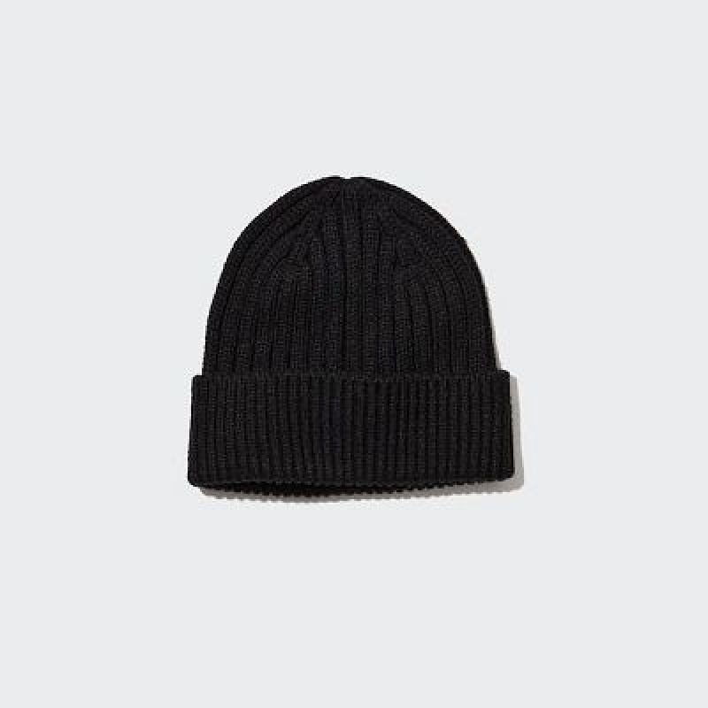 Women Uniqlo HEATTECH Ribbed Beanie Black | 3586600