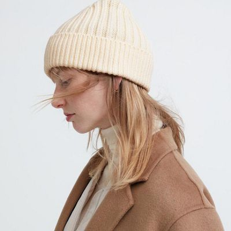 Women Uniqlo HEATTECH Ribbed Beanie White | 448056