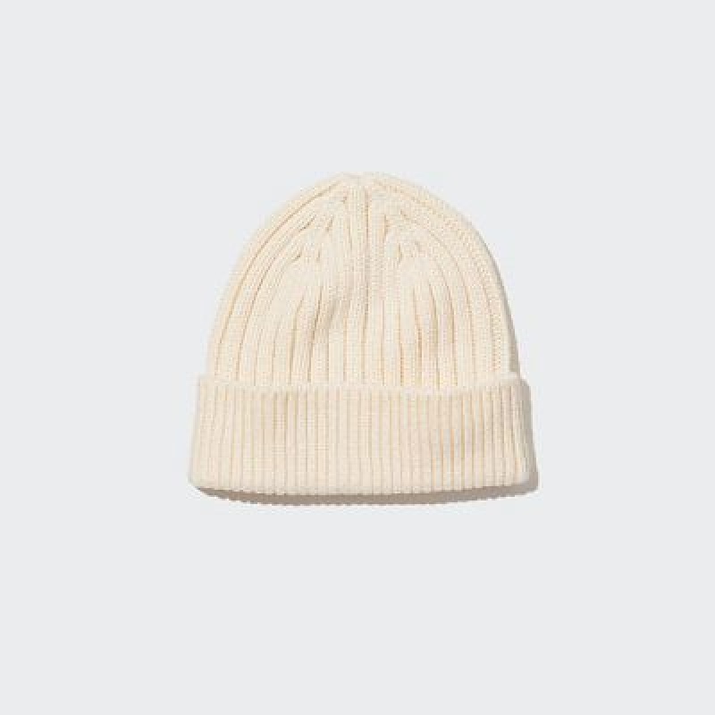 Women Uniqlo HEATTECH Ribbed Beanie White | 448056
