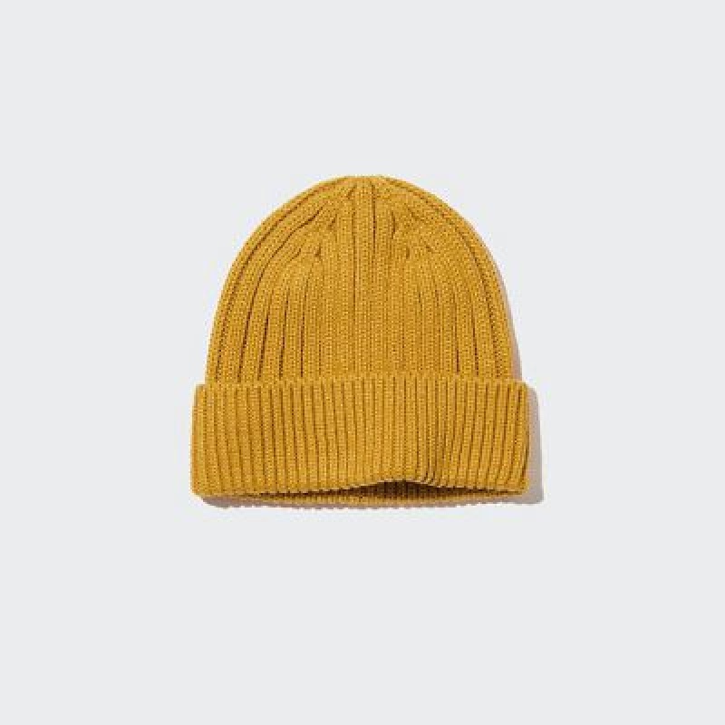 Women Uniqlo HEATTECH Ribbed Beanie Yellow | 6896144