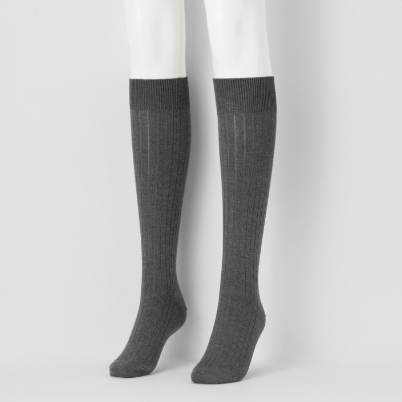 Women Uniqlo HEATTECH Ribbed Knee-High Socks Grey | 6159676