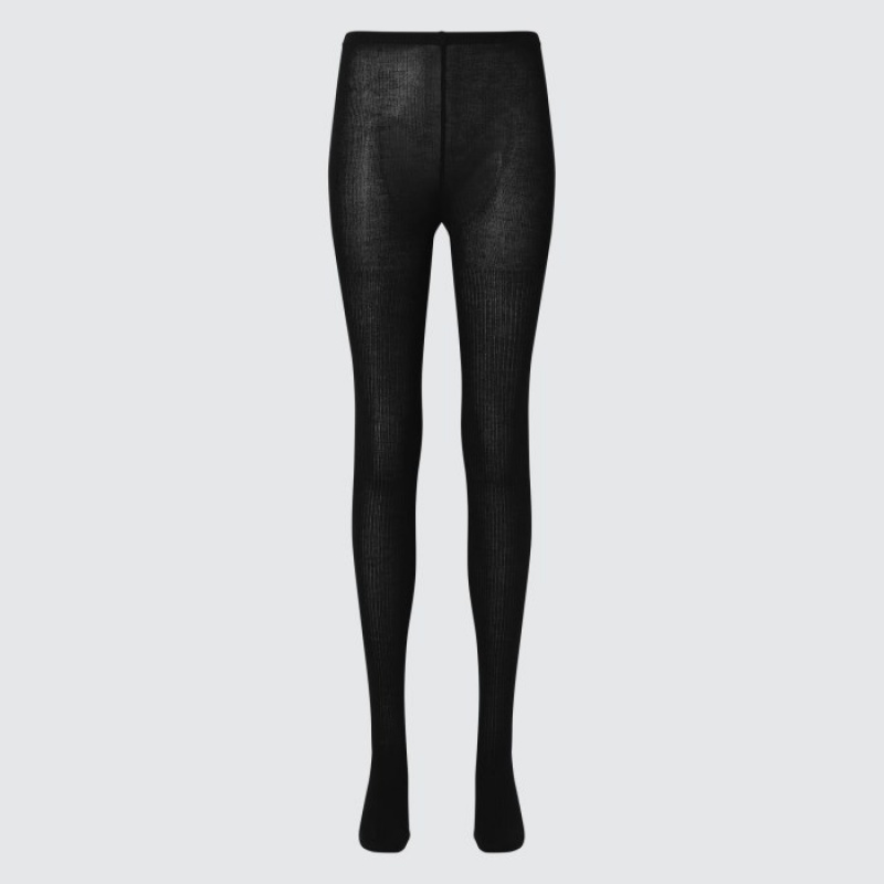 Women Uniqlo HEATTECH Ribbed Knitted Tight Black | 3054496