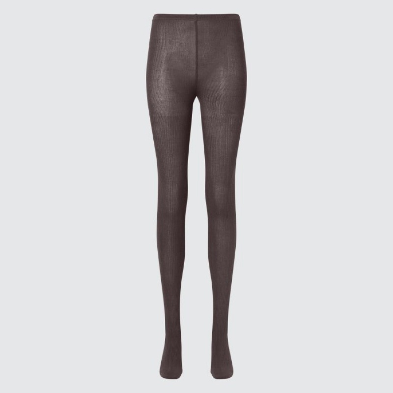 Women Uniqlo HEATTECH Ribbed Knitted Tight Brown | 7211183