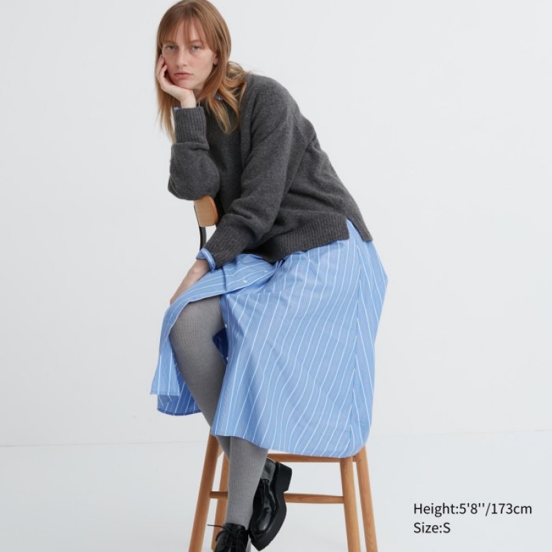 Women Uniqlo HEATTECH Ribbed Knitted Tight Grey | 6059046
