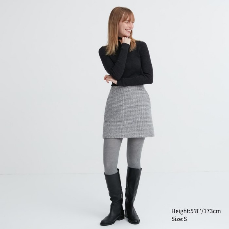 Women Uniqlo HEATTECH Ribbed Knitted Tight Grey | 6059046