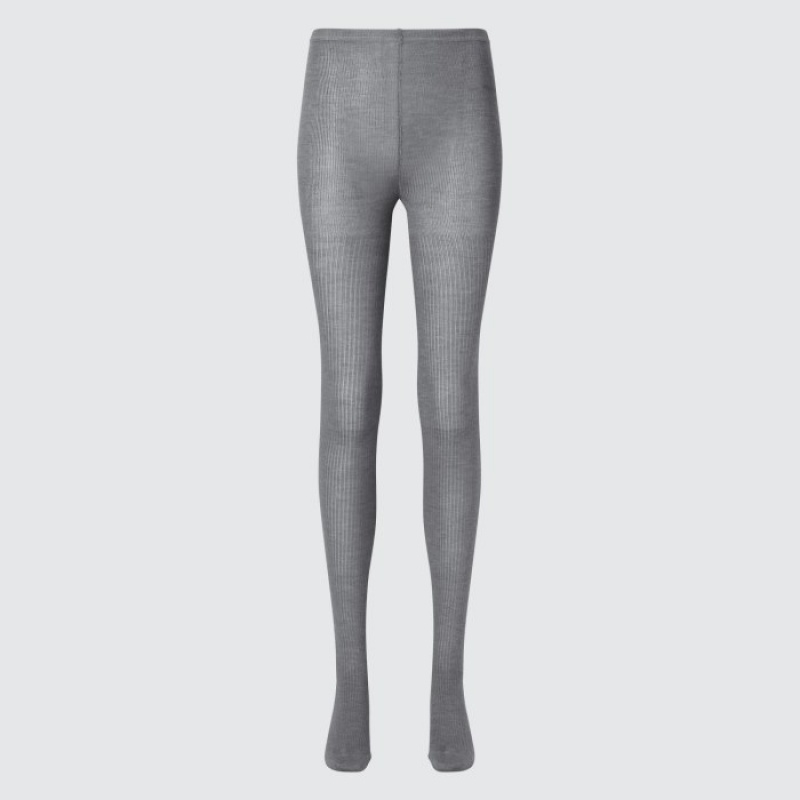 Women Uniqlo HEATTECH Ribbed Knitted Tight Grey | 6059046
