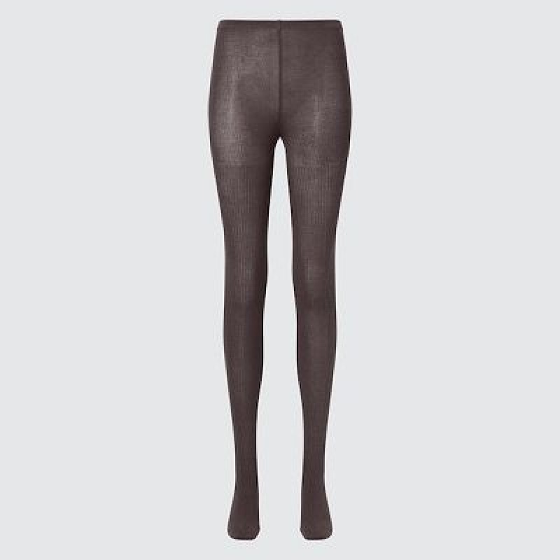 Women Uniqlo HEATTECH Ribbed Knitted Tight Brown | 2549484