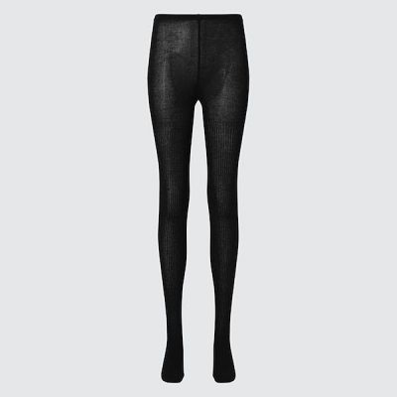 Women Uniqlo HEATTECH Ribbed Knitted Tight Black | 7485581
