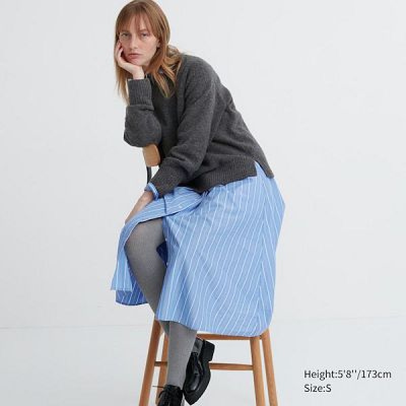 Women Uniqlo HEATTECH Ribbed Knitted Tight Grey | 2227702