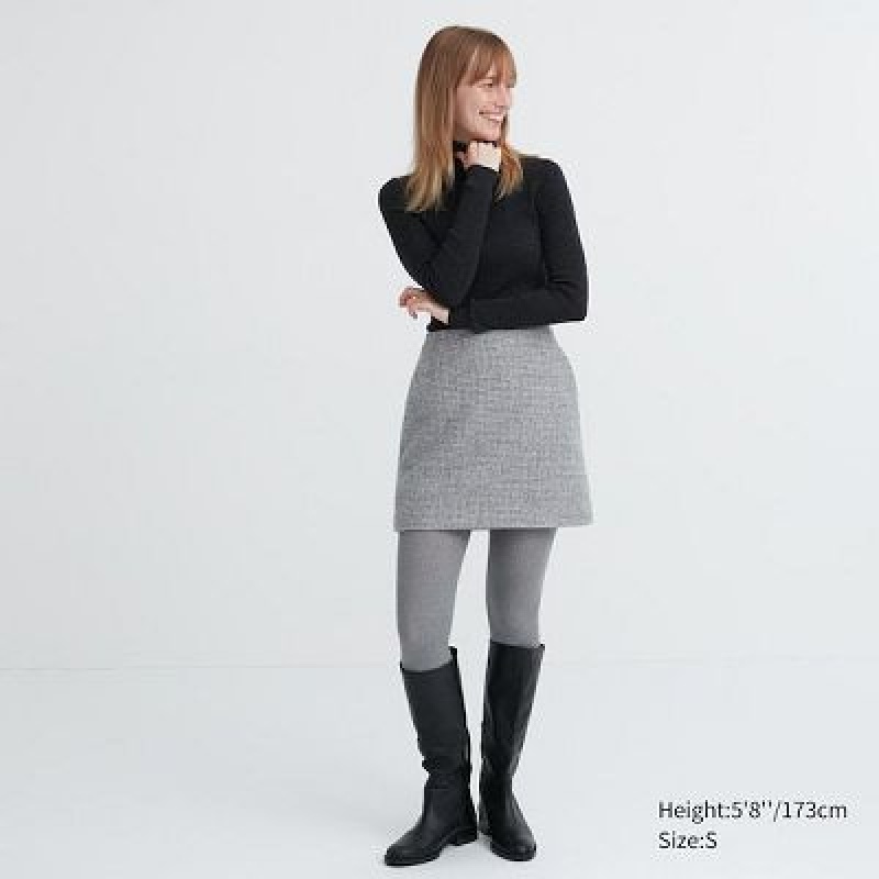 Women Uniqlo HEATTECH Ribbed Knitted Tight Grey | 2227702