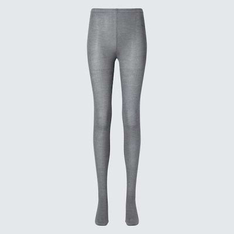 Women Uniqlo HEATTECH Ribbed Knitted Tight Grey | 2227702