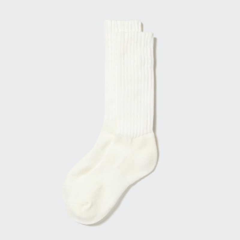 Women Uniqlo HEATTECH Ribbed Pile-Lined Socks White | 5699602
