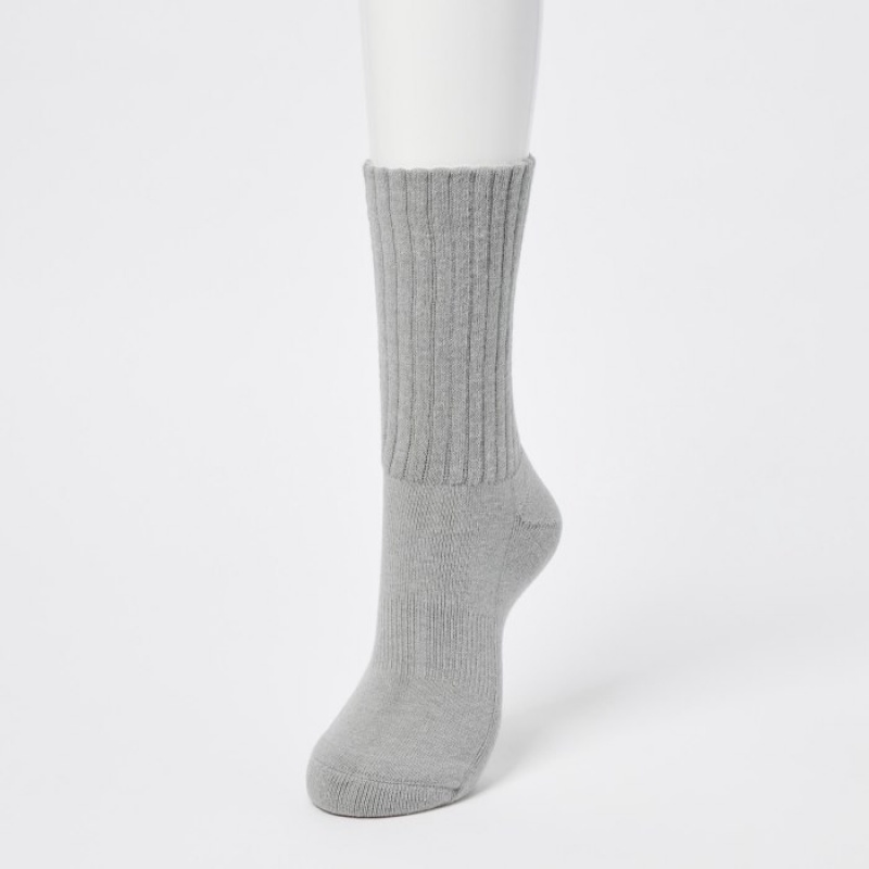 Women Uniqlo HEATTECH Ribbed Pile-Lined Socks Grey | 5067469