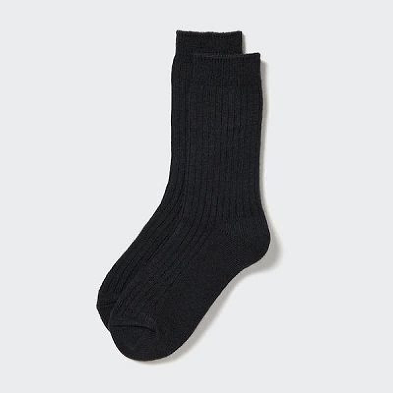 Women Uniqlo HEATTECH Ribbed Socks Black | 2477175