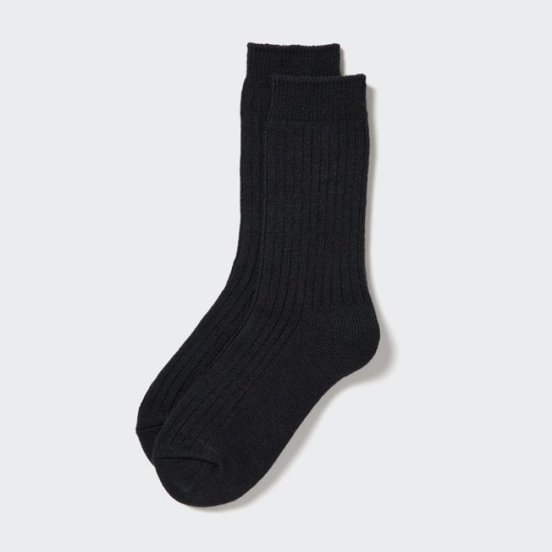 Women Uniqlo HEATTECH Ribbed Socks Black | 1263122