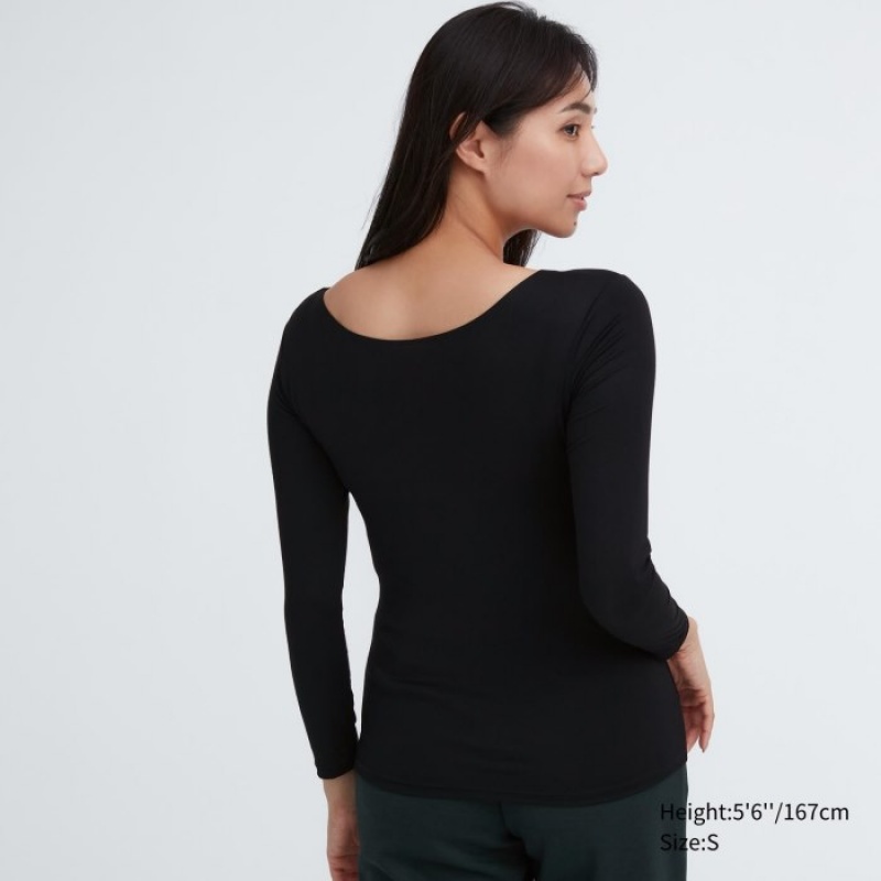 Women Uniqlo HEATTECH Scoop Neck Long-Sleeve T Shirts White | 568951