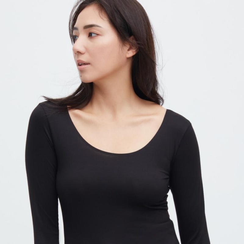 Women Uniqlo HEATTECH Scoop Neck Long-Sleeve T Shirts White | 568951
