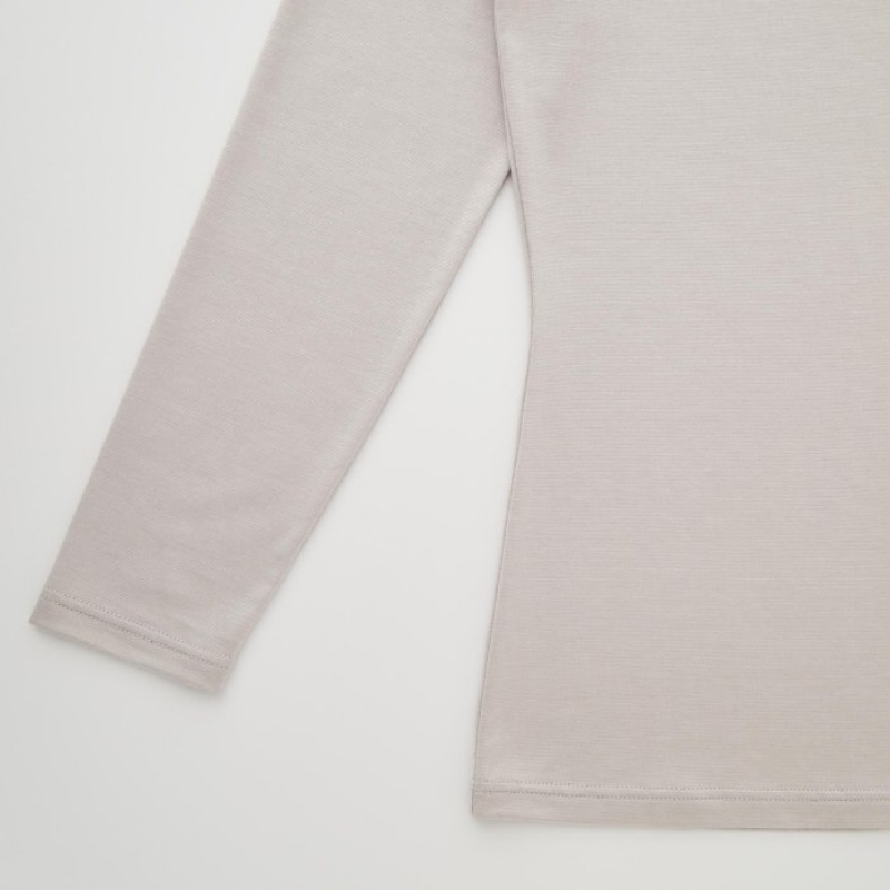 Women Uniqlo HEATTECH Scoop Neck Long-Sleeve T Shirts White | 568951