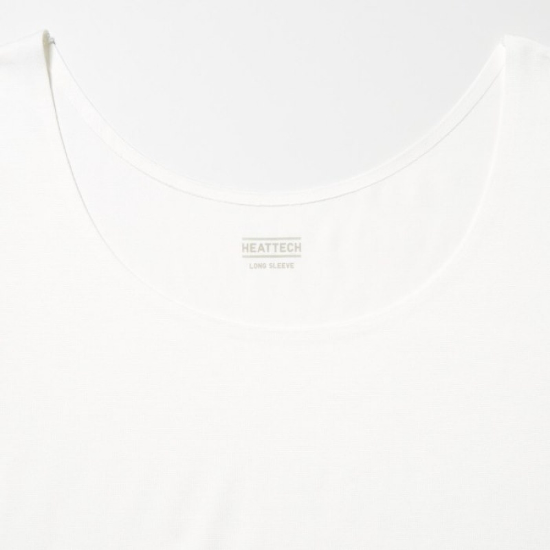 Women Uniqlo HEATTECH Scoop Neck Long-Sleeve T Shirts White | 3737900