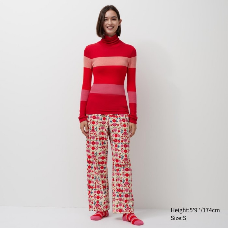 Women Uniqlo HEATTECH Seamless Ribbed Extra Warm T Shirts Red | 198545