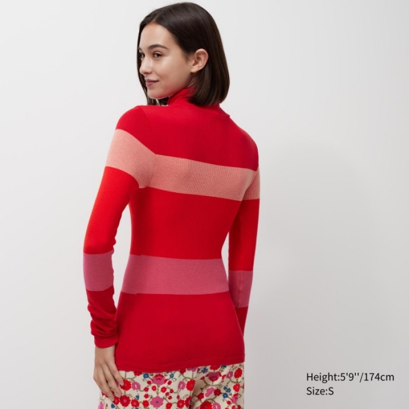 Women Uniqlo HEATTECH Seamless Ribbed Extra Warm T Shirts Red | 198545