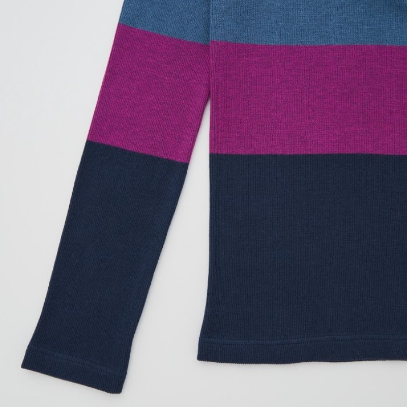 Women Uniqlo HEATTECH Seamless Ribbed Extra Warm T Shirts Navy | 8176085