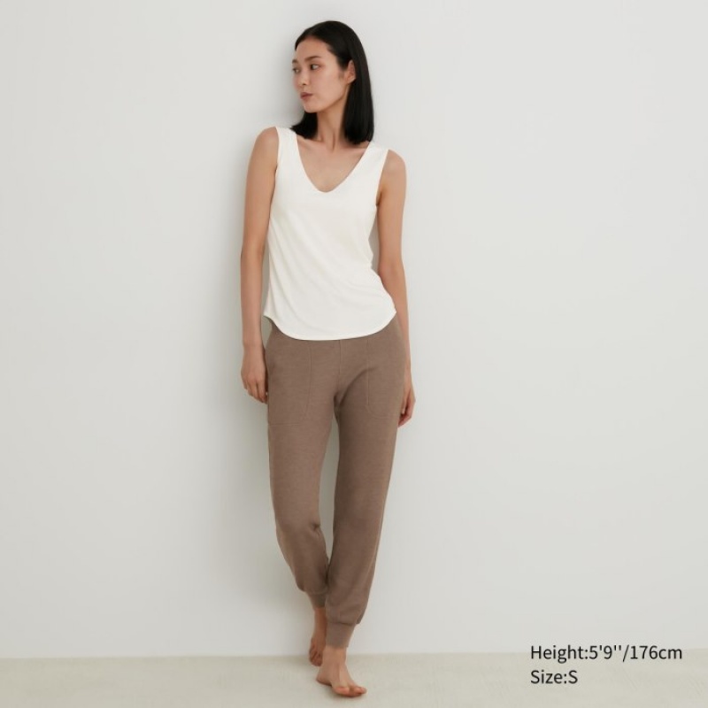 Women Uniqlo HEATTECH Sleeveless Silk Blend Tank Top White | 7528880
