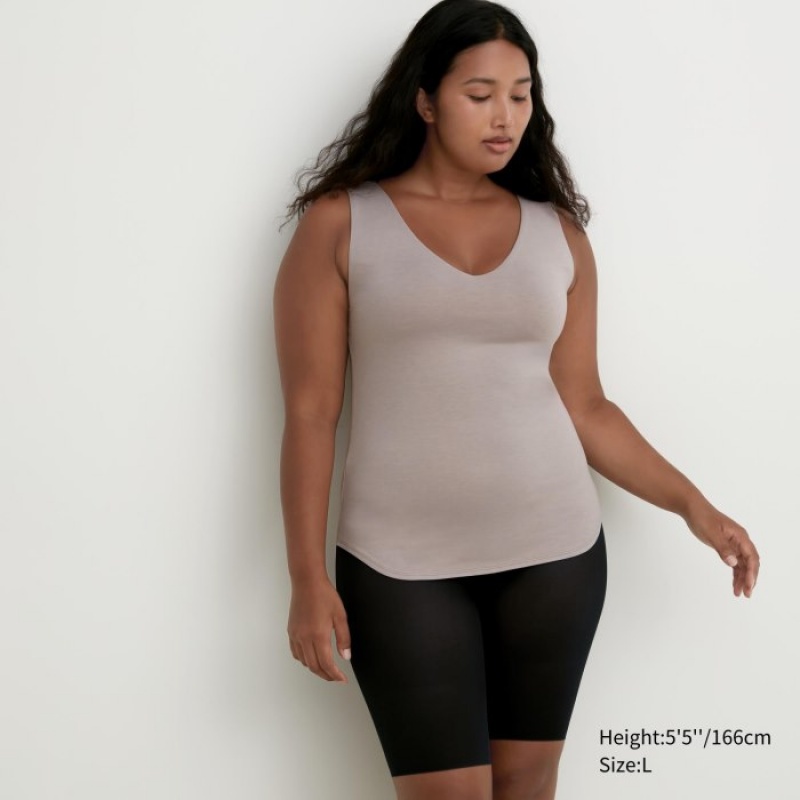 Women Uniqlo HEATTECH Sleeveless Silk Blend Tank Top Grey | 2850141