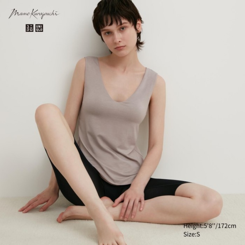 Women Uniqlo HEATTECH Sleeveless Silk Blend Tank Top Grey | 2850141