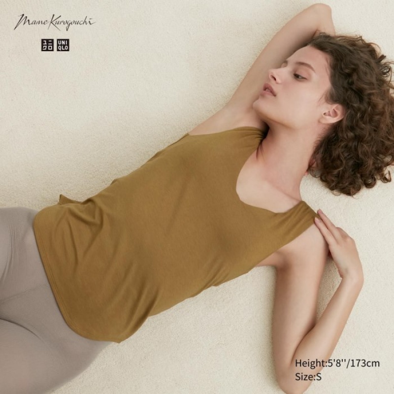 Women Uniqlo HEATTECH Sleeveless Silk Blend Tank Top Brown | 8451700