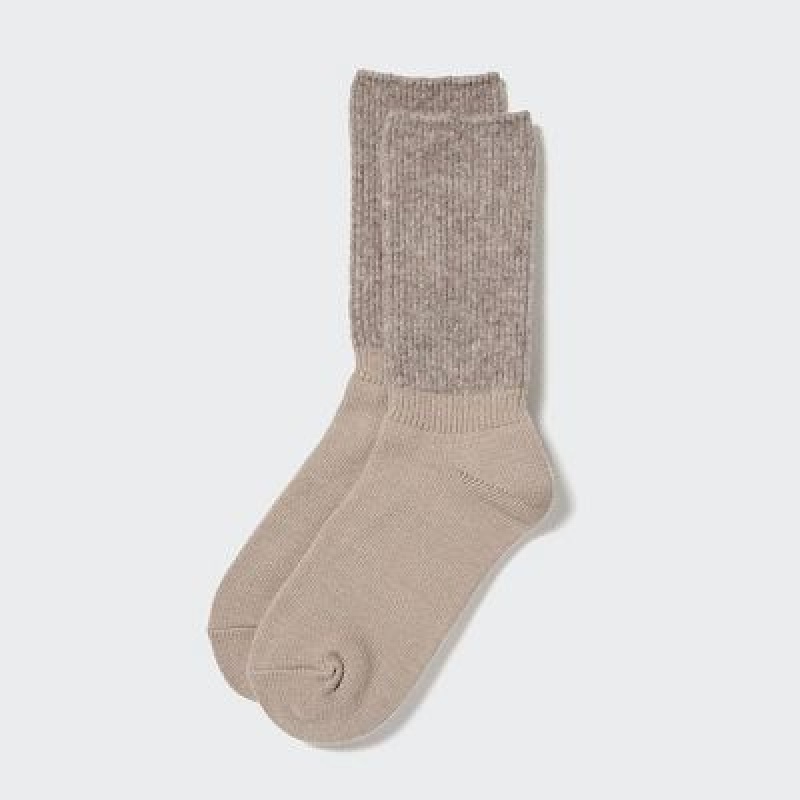 Women Uniqlo HEATTECH Souffle Yarn Socks Beige | 7189070