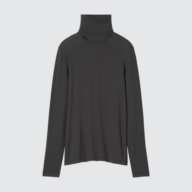 Women Uniqlo HEATTECH Ultra Light Turtleneck Long-Sleeve T Shirts Black | 4541707