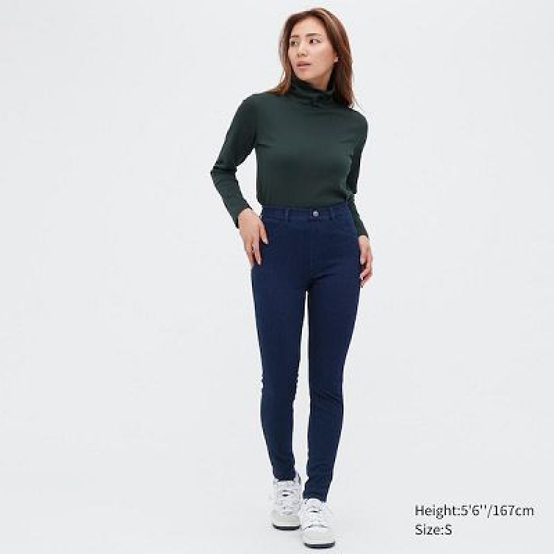 Women Uniqlo HEATTECH Ultra Stretch High-Rise Denim Pants Blue | 5070593