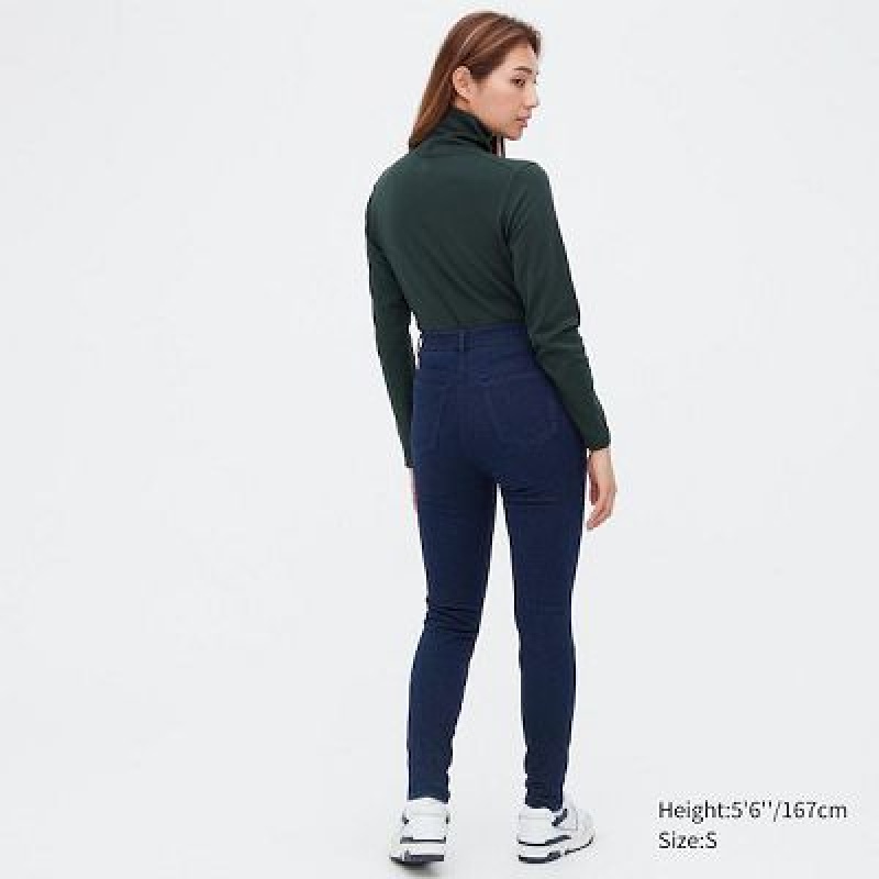 Women Uniqlo HEATTECH Ultra Stretch High-Rise Denim Pants Blue | 5070593