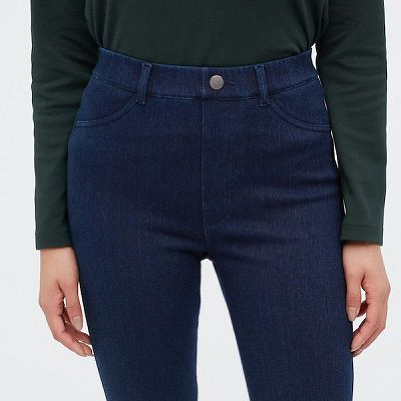 Women Uniqlo HEATTECH Ultra Stretch High-Rise Denim Pants Blue | 5070593