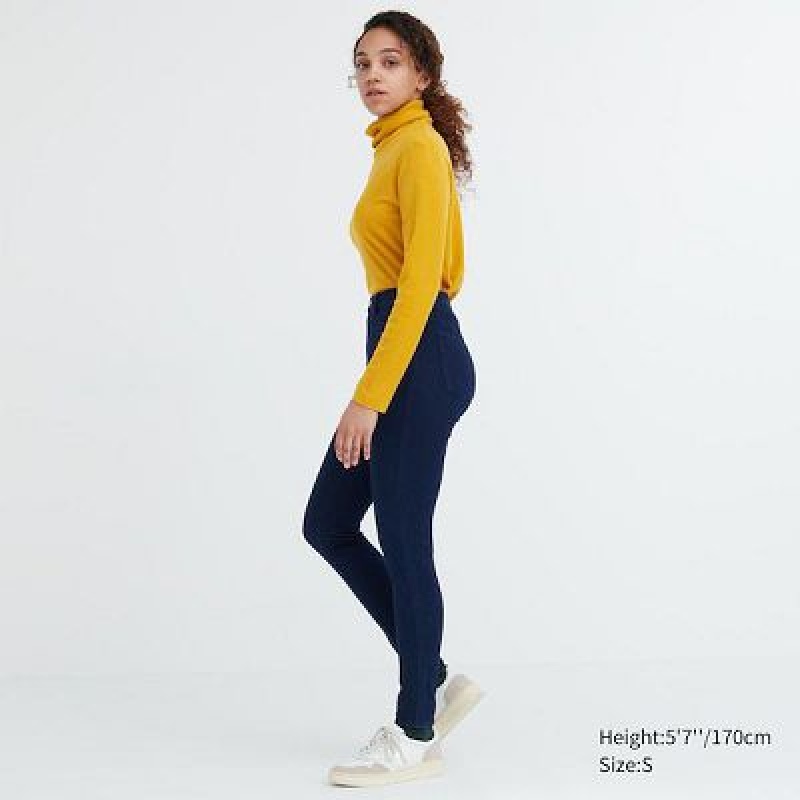 Women Uniqlo HEATTECH Ultra Stretch High-Rise Denim Pants Blue | 6153004
