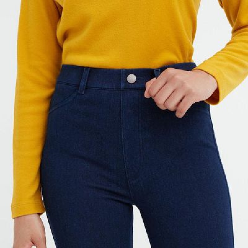 Women Uniqlo HEATTECH Ultra Stretch High-Rise Denim Pants Blue | 6153004
