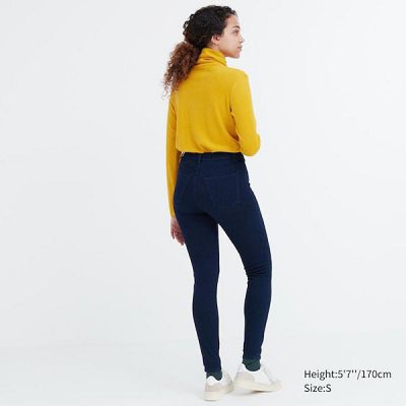 Women Uniqlo HEATTECH Ultra Stretch High-Rise Denim Pants Blue | 5599351