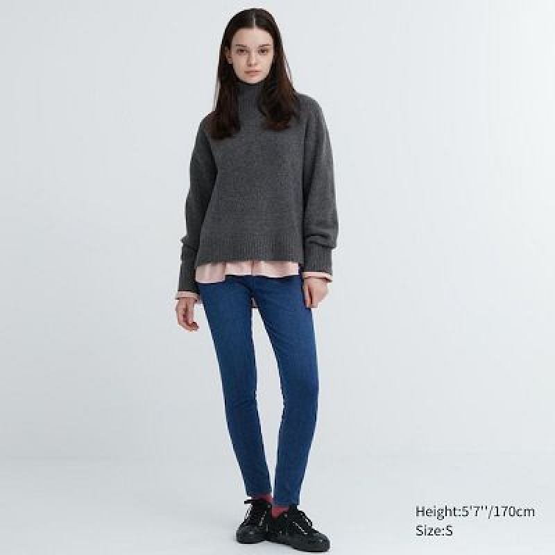 Women Uniqlo HEATTECH Ultra Stretch High-Rise Denim Pants Blue | 5599351