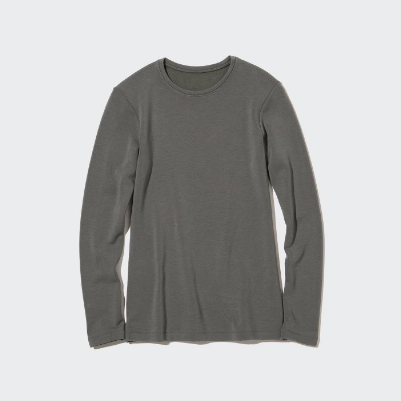 Women Uniqlo HEATTECH Ultra Warm Crew Neck Long-Sleeve T Shirts Grey | 1468591
