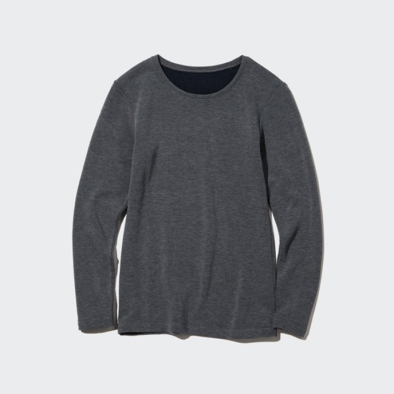 Women Uniqlo HEATTECH Ultra Warm Crew Neck Long-Sleeve T Shirts Grey | 592095