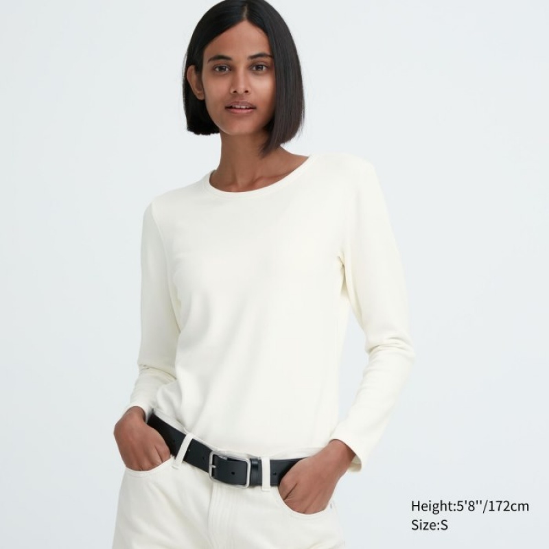 Women Uniqlo HEATTECH Ultra Warm Crew Neck Long-Sleeve T Shirts White | 4064549