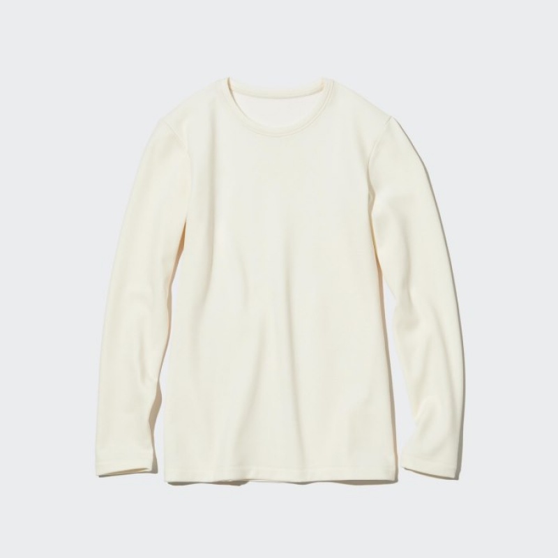 Women Uniqlo HEATTECH Ultra Warm Crew Neck Long-Sleeve T Shirts White | 7072221