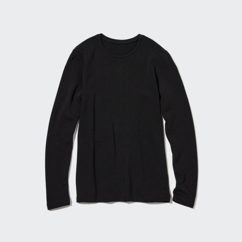 Women Uniqlo HEATTECH Ultra Warm Crew Neck Long-Sleeve T Shirts Black | 1584287