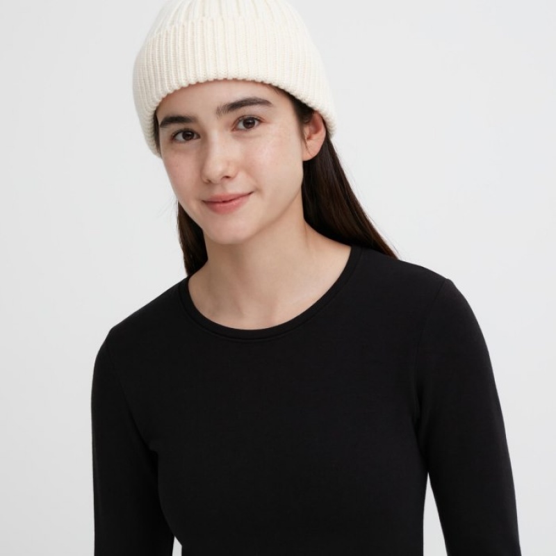 Women Uniqlo HEATTECH Ultra Warm Crew Neck Long-Sleeve T Shirts Black | 4570412