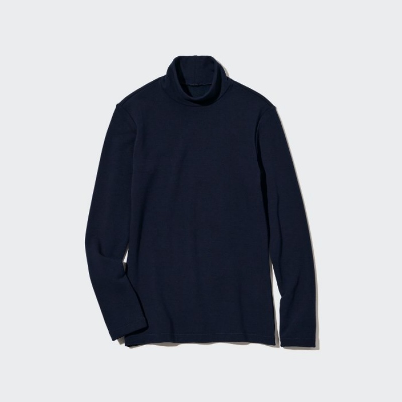 Women Uniqlo HEATTECH Ultra Warm High Neck T Shirts Navy | 772581